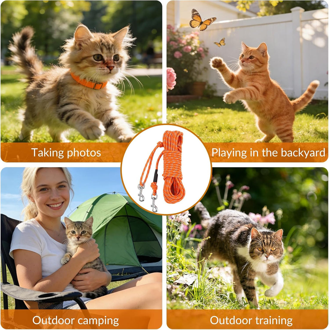 30FT Reflective Cat Leash,Escape Proof Long Training Lead for Cats