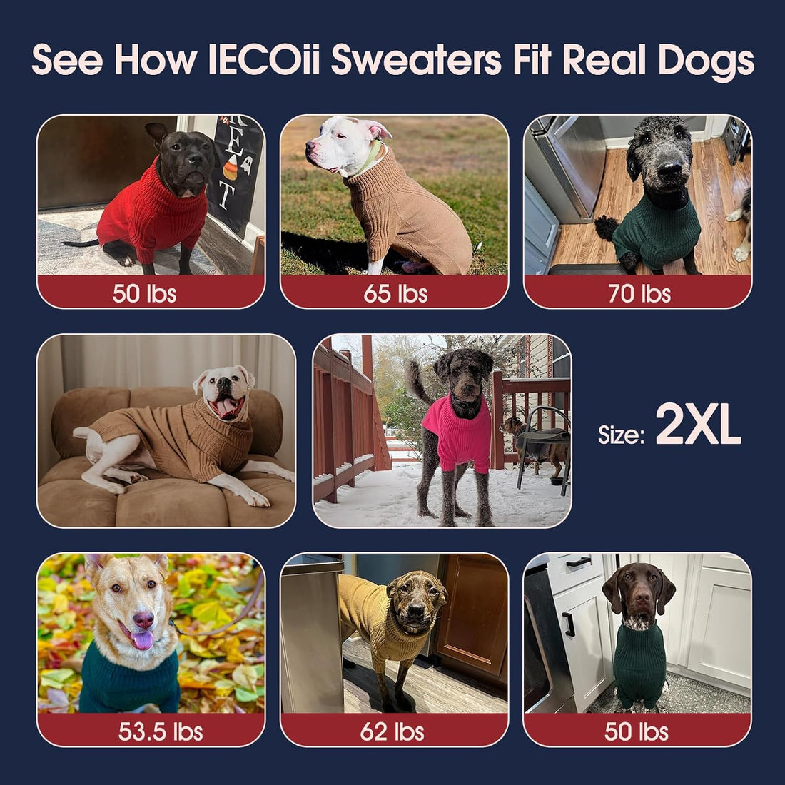 IECOii XXL Dog Sweater,Thermal Knit Big Dog Sweater Christmas,Pet