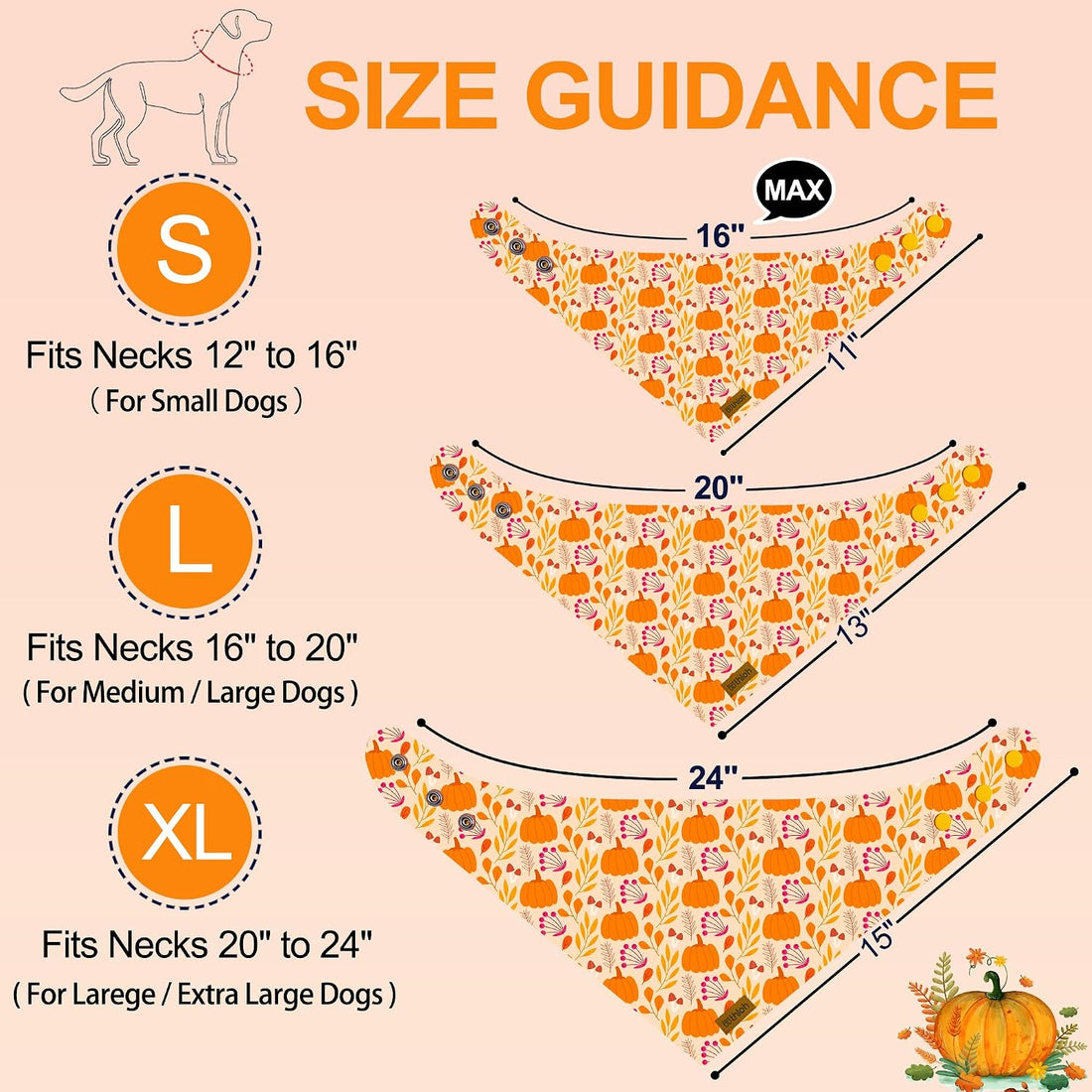 Fall Dog Bandanas - 2 Pack Thanksgiving Dog Bandana with Snap Button