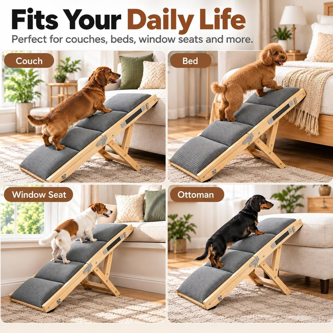 Dog Ramp for Bed & Couch, Folding & Ajustable Pet Steps 13.8''