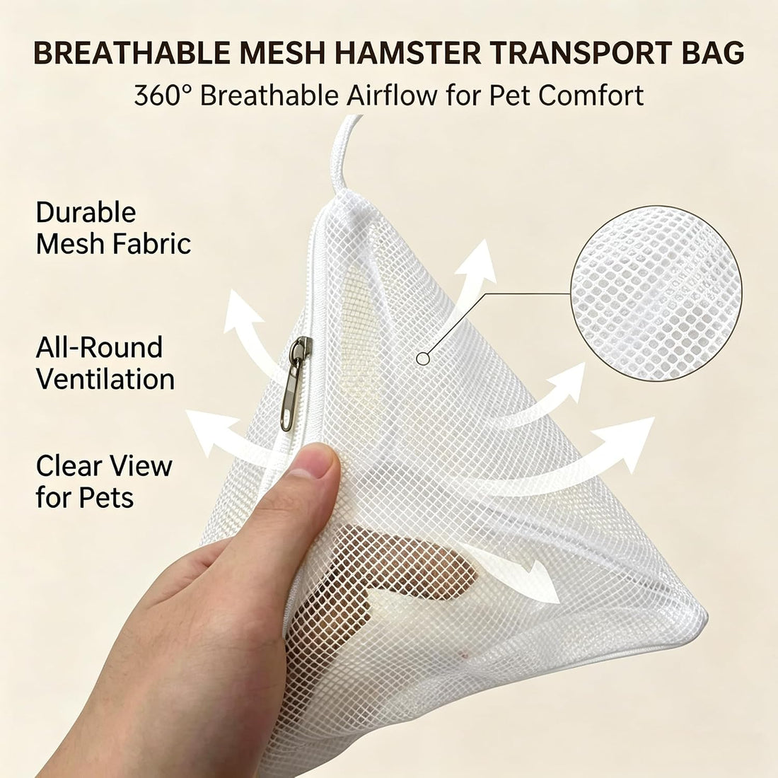 Portable Bird Carrier & Parrot Travel Bag with Hanging Loop and Zipper