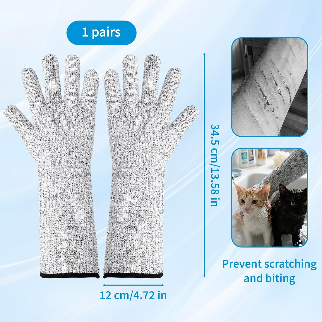 Pet Handling Gloves - Extra Long Cat Grooming Arm Sleeves