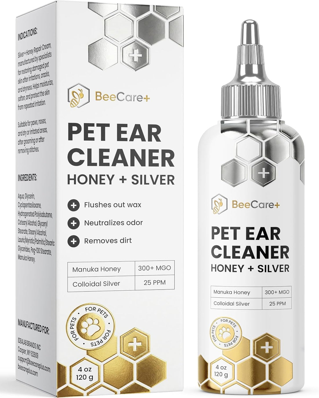 Cat Ear Cleaner with Silver + Manuka, Dog Ear Infection Treatment