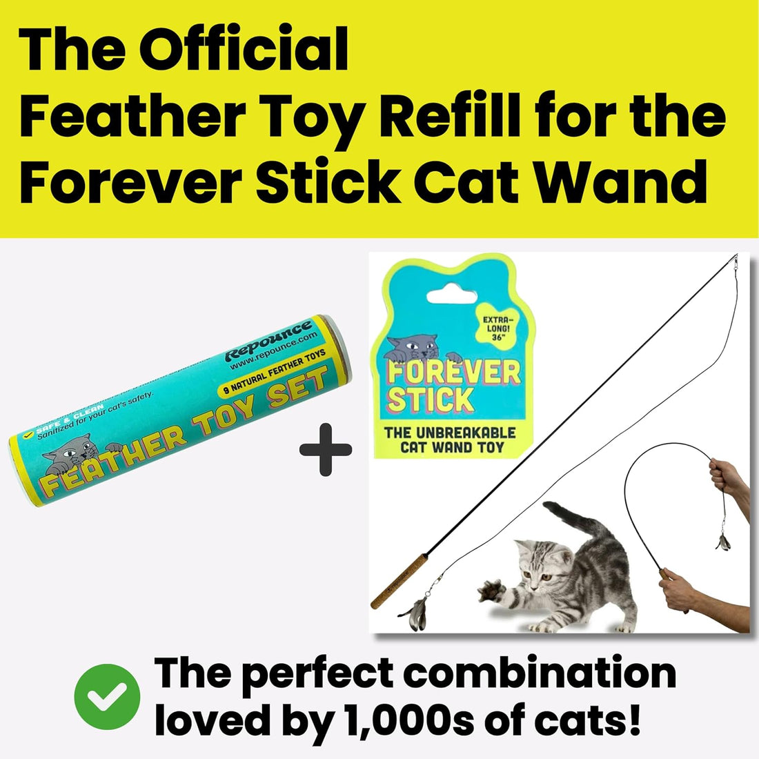 Forever Stick Refill 9-Pack, Feather Cat Wand Toy Attachment