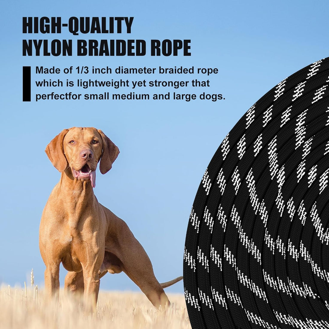 Long Dog Leash Reflective Rope Training Lead 15ft 30ft 50ft Check Cord