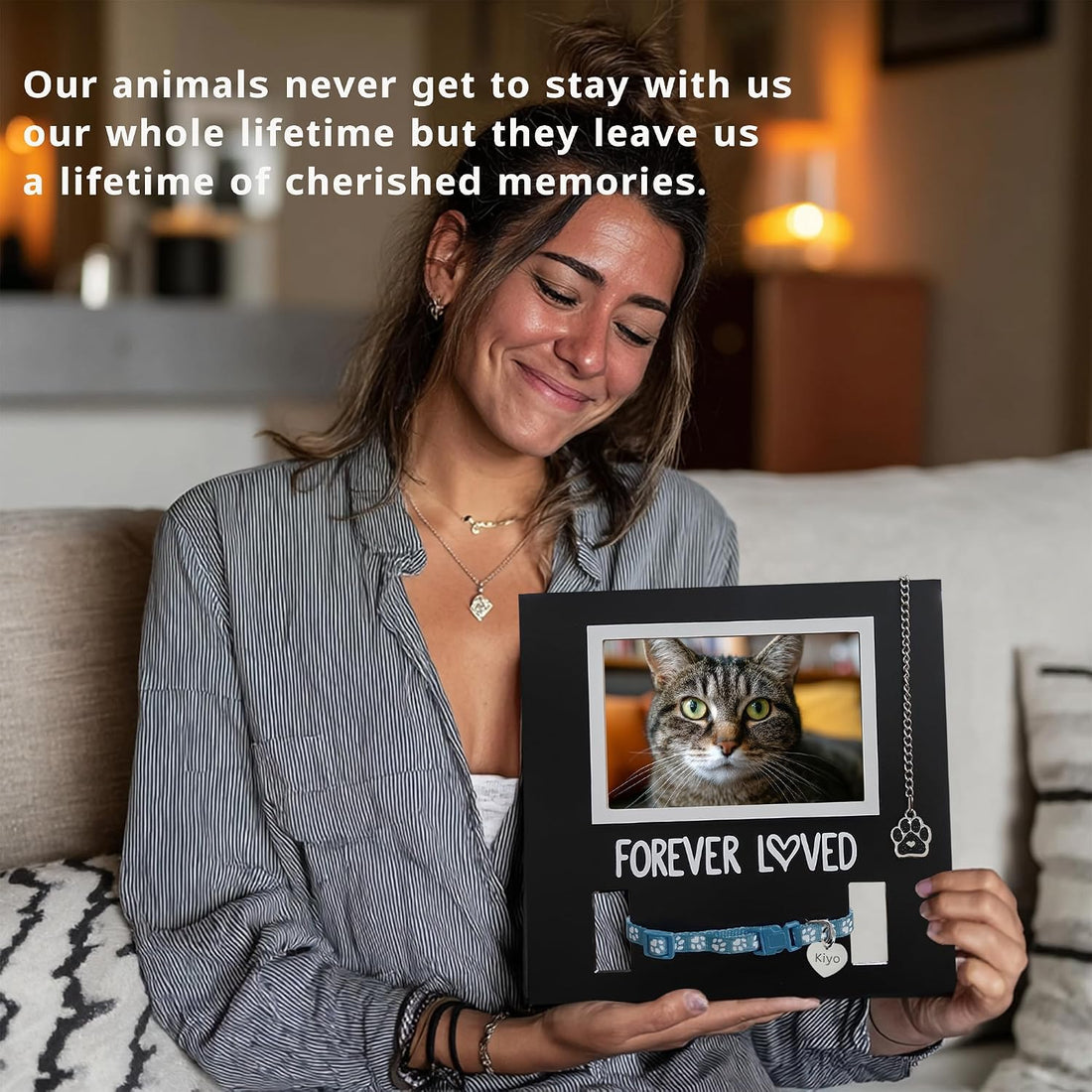 MYPAWLETS Dog/Cat Collar Memorial Frame with Paw Print Charm,Pet Loss