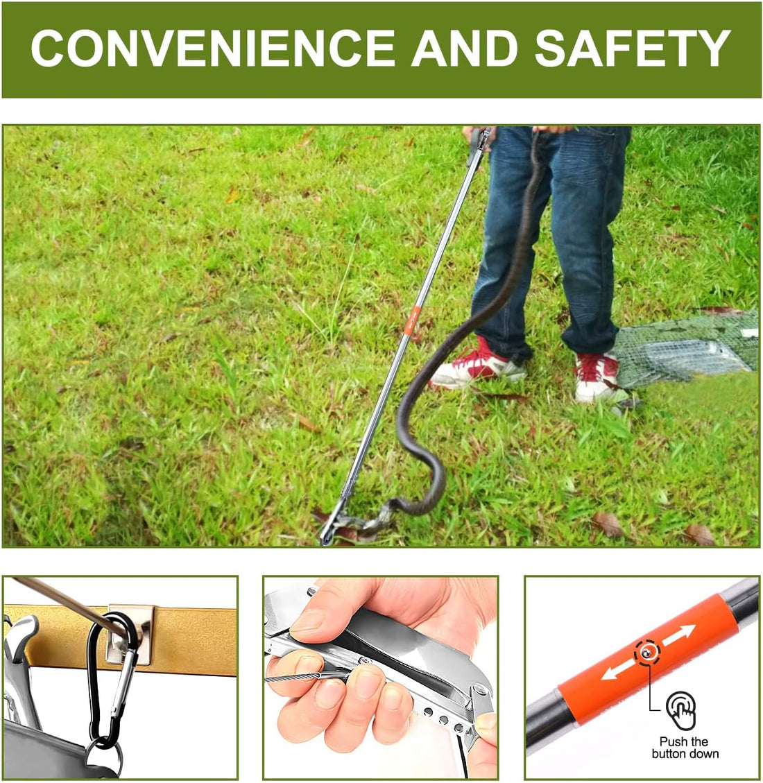 Reptile Tongs Snake Grabber Tool Lock,47-inch Aluminum Alloy,Easy
