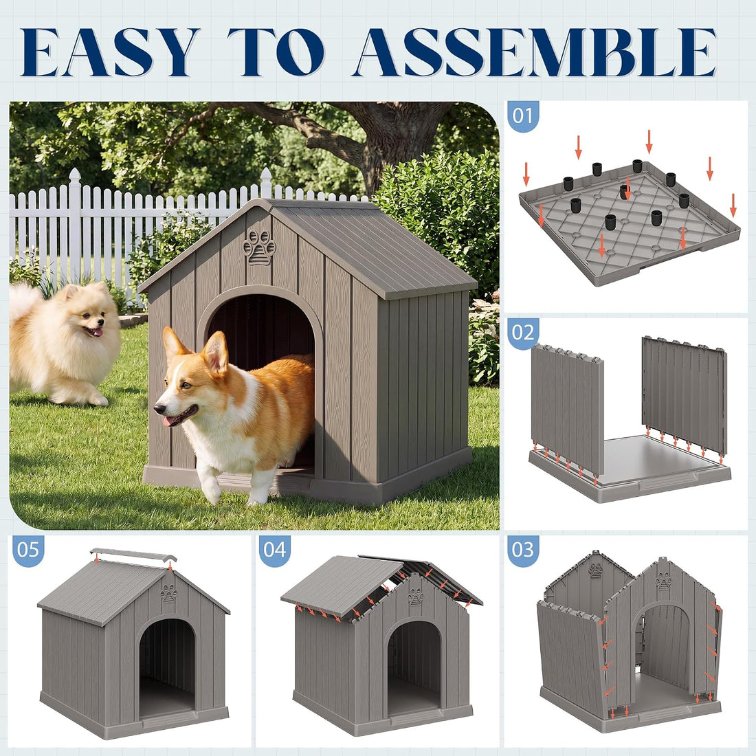 Dog House Outdoor, Plastic Small Dog House-Weatherproof Design