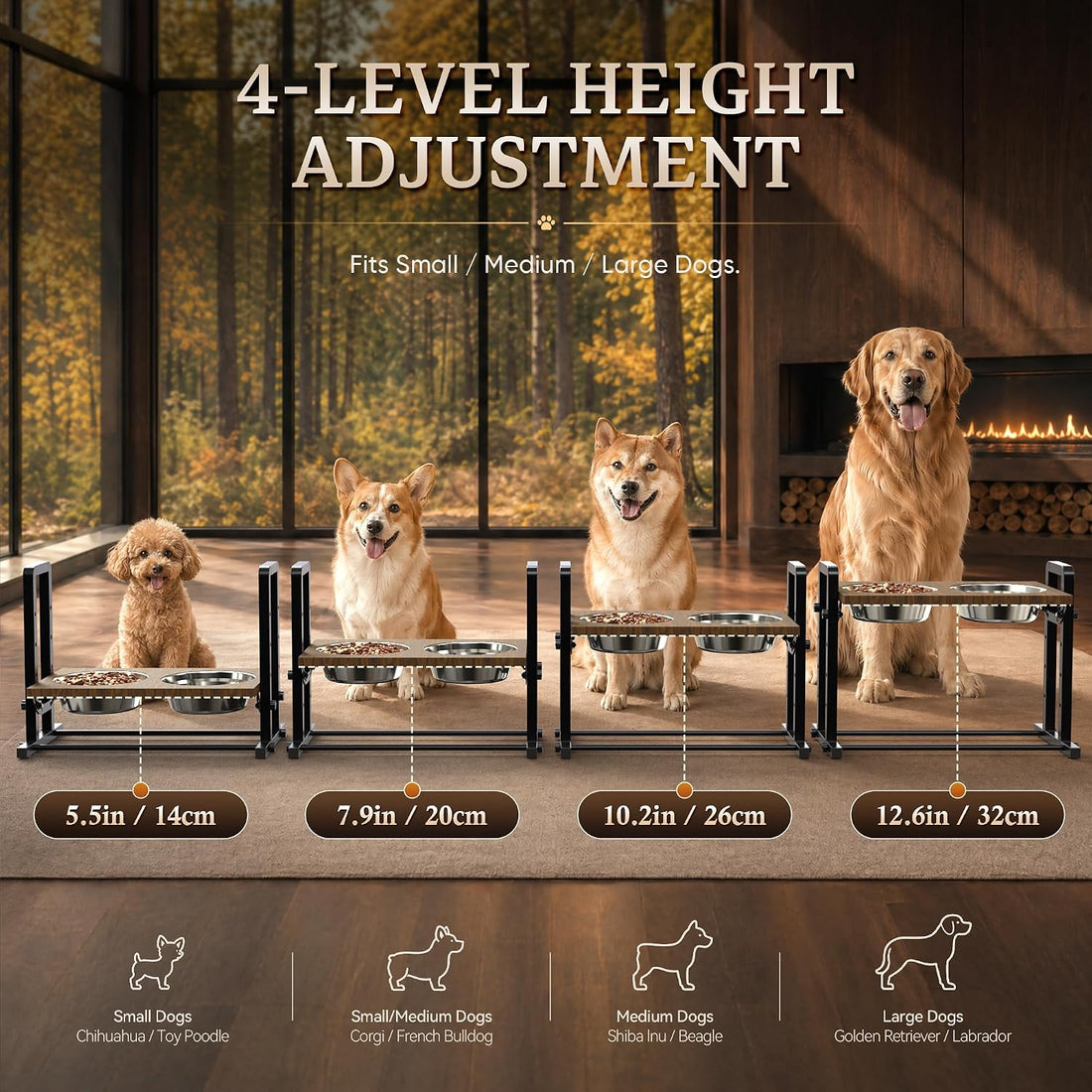 CZPET Elevated Dog Bowls, Splash Guard 4-Height Adjustable