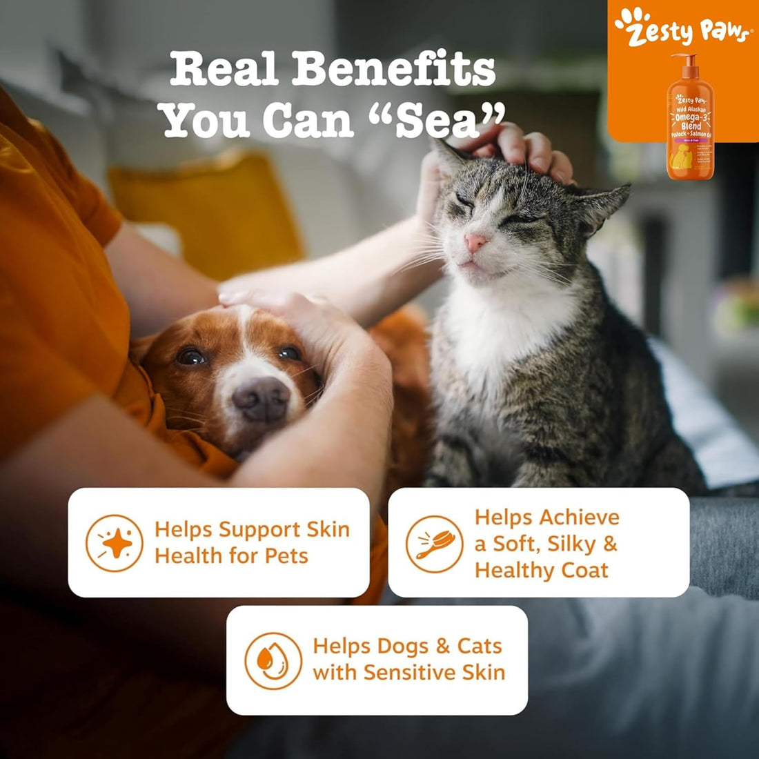 Zesty Paws Salmon Oil for Dogs 8.5oz + Beef Bone Broth 8oz/6ct Bundle