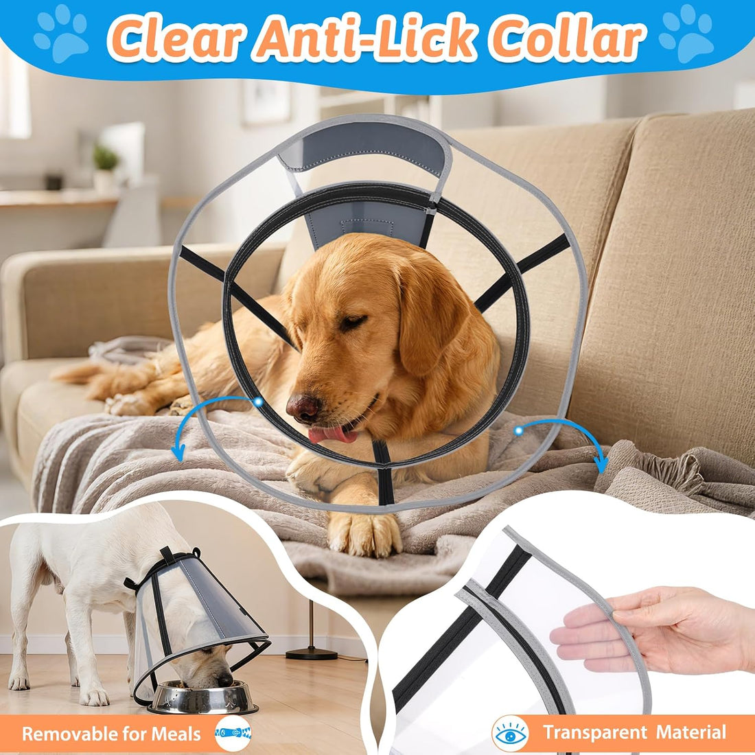 Didopet Extended Dog Cone to Stop Licking, Adjustable Depth