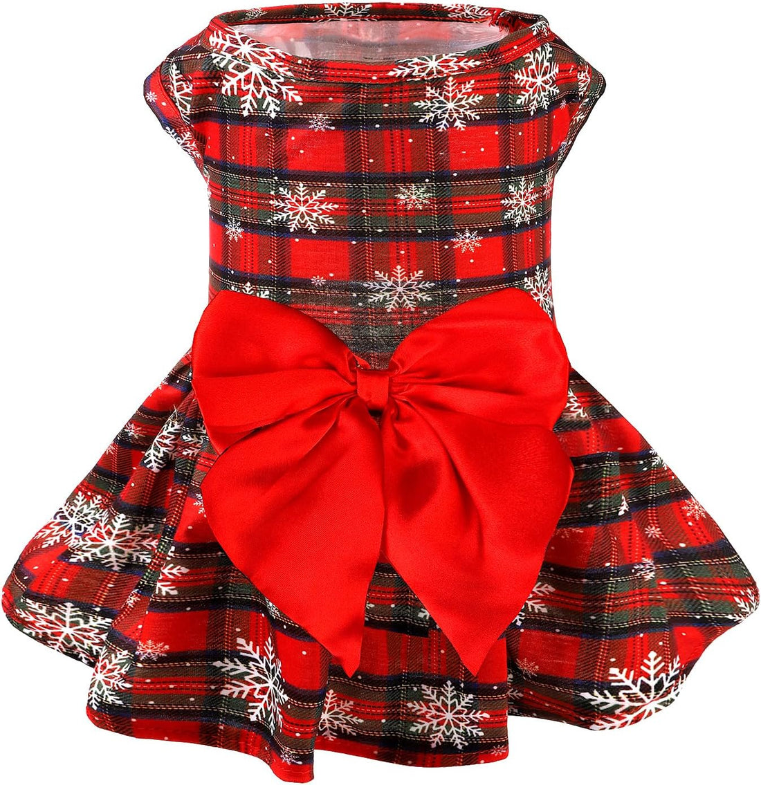 PUPTECK Classic Beige Plaid Dog Dress with Bow Puppy Skirt Clothes M