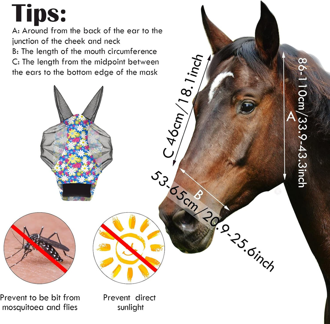 Qualirey 12 Pieces Horse Fly Mask Bulk, Medium, Flower Patterns