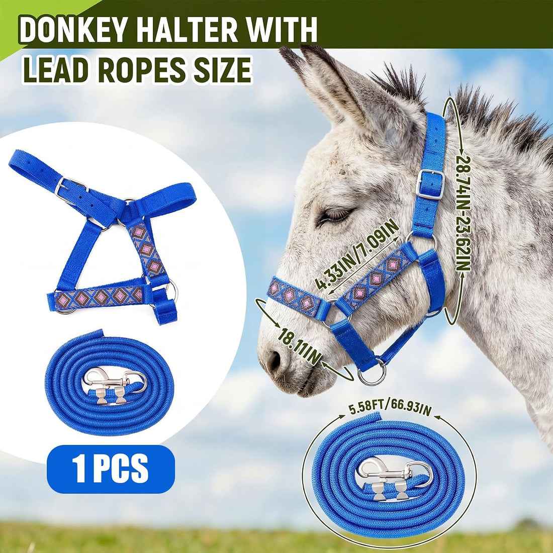 1 Set Mini Donkey Halter with Lead Rope Adjust