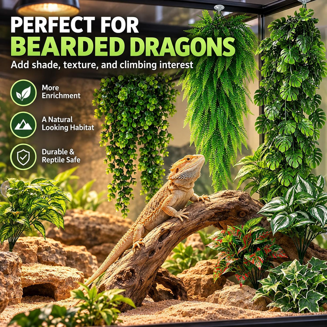 12Pcs Reptile Vines Leaves Plants for Bearded Dragon Tank Accessories