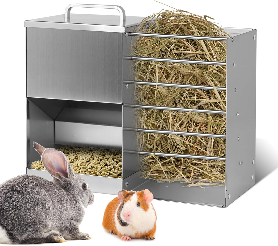 Rabbit Feeder for Cages, 2 in 1 Rabbit Hay Feeder Set