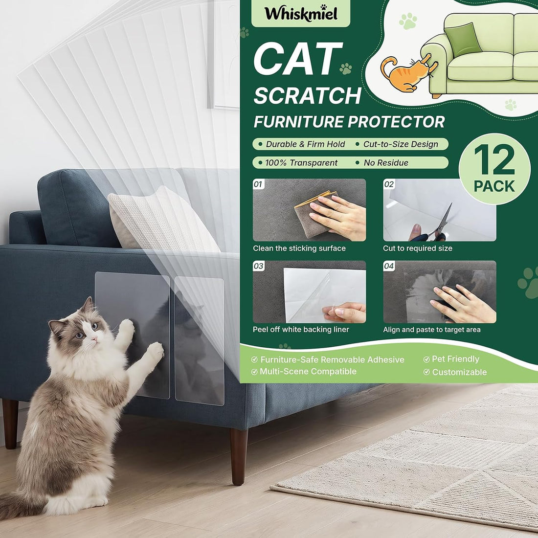Cat Scratch Furniture Protector No Pins Self Adhesive