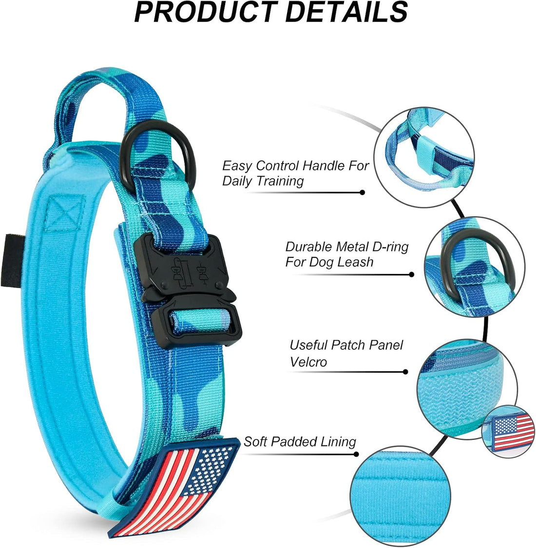 Hotsky Tactical Dog Collar, Adjustable Military Training Nylon Airtag