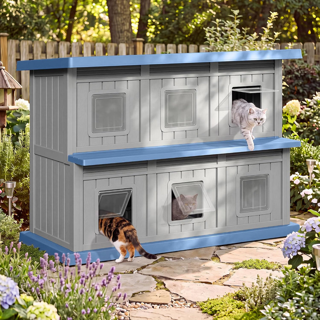 Fancyango Cat House Bed Cave, Cat Houses for Outdoor Cats, Grey-Black