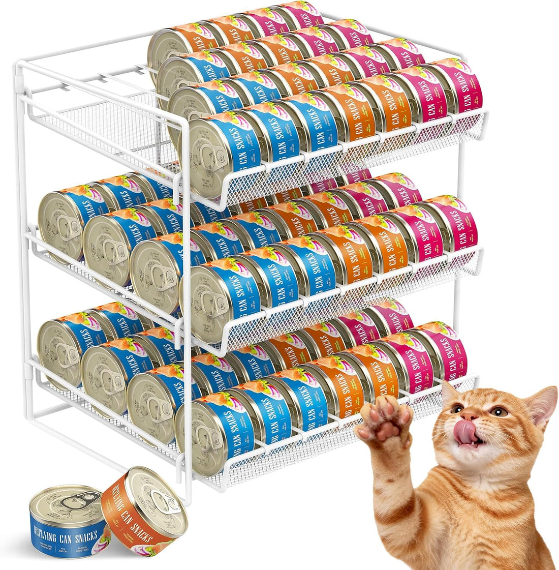 Cat Food Can Organizer 3-Tier Can Organizer for Pantry 84 Cans 3.5oz