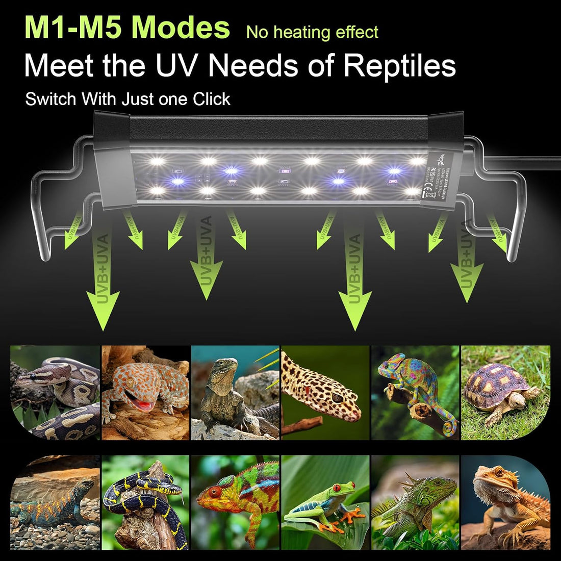 12W LED UVB Light for Reptiles Terrarium Light Extendable Reptile