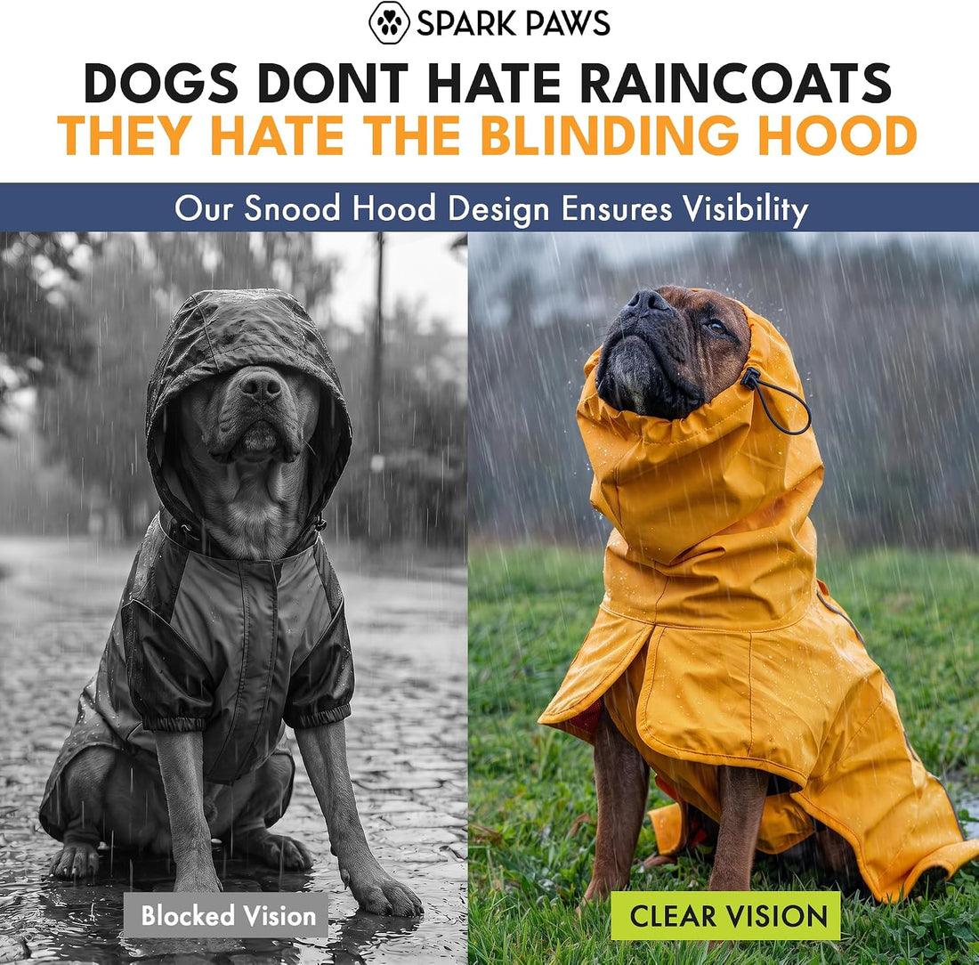 Spark Paws Dog Raincoat - Waterproof Rain Jacket w/Hood, Full Coverage