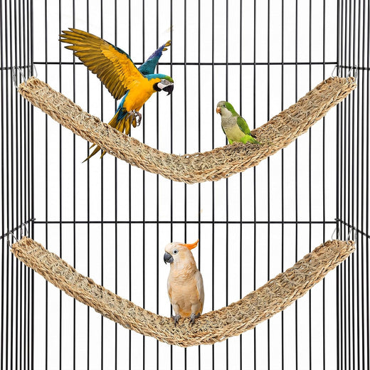 2Pcs Seagrass Mat for Birds, Bird Cage Accessories with 8 Hooks