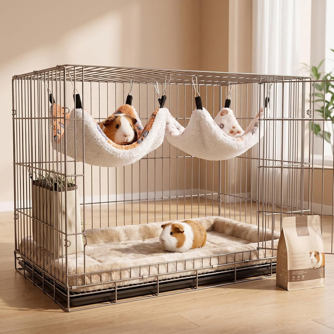 Guinea Pig Hammock, Hanging Corner Pet Rat Hammock with Hooks
