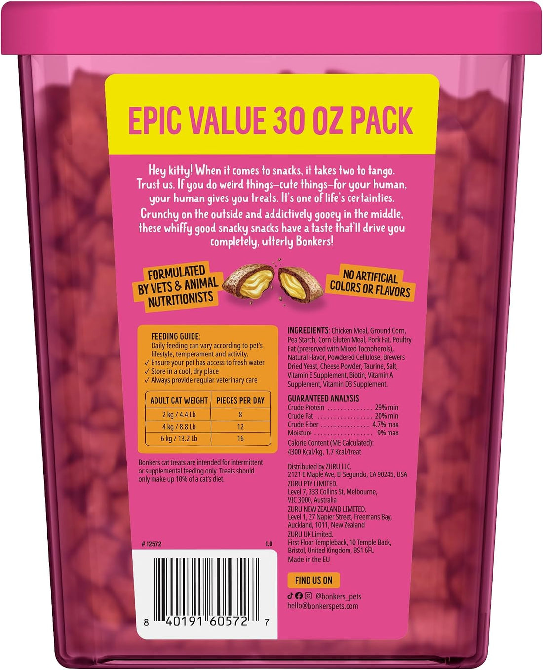 Bonkers Bites Paw Lickin Grain-Free Chicken Crunchy Cat Treats