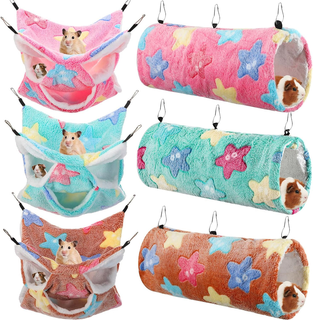 Sweetude 6 Pcs Rat Hammock Set Ferret Hanging Tunnel 3 Tier Guinea