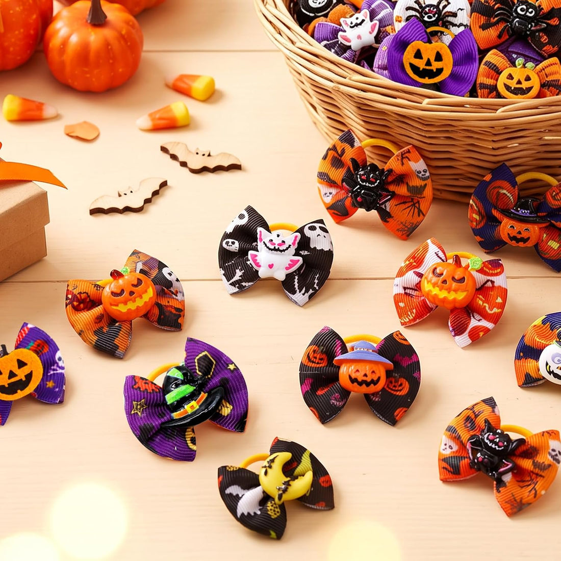 Mruq 80pcs Halloween Small Dog Hiar Bows with Rubber Bands