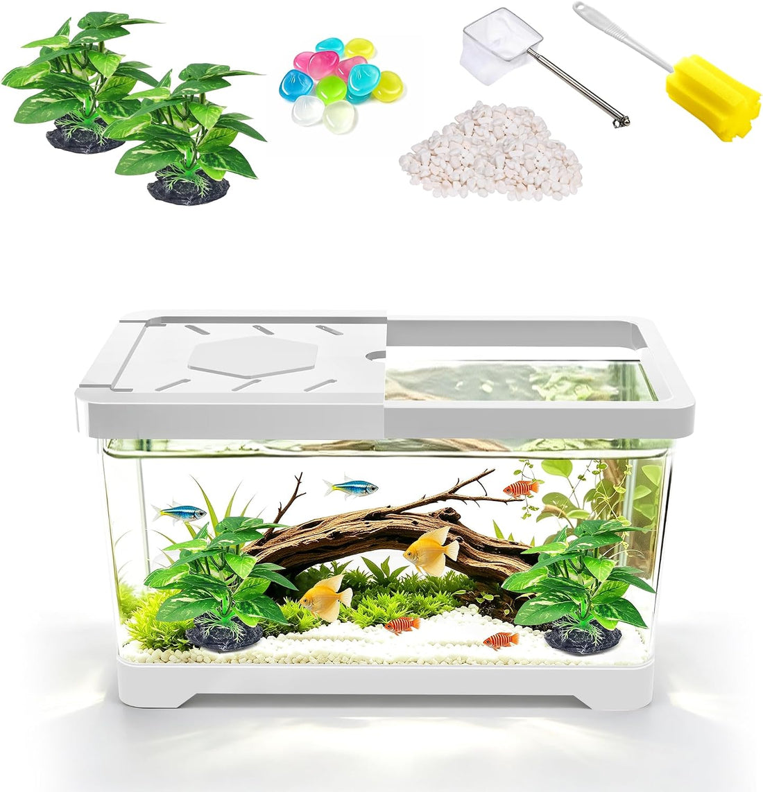 1.5 Gallon Betta Fish Tank, PC Mini Fish Tank Starter Kit. Black