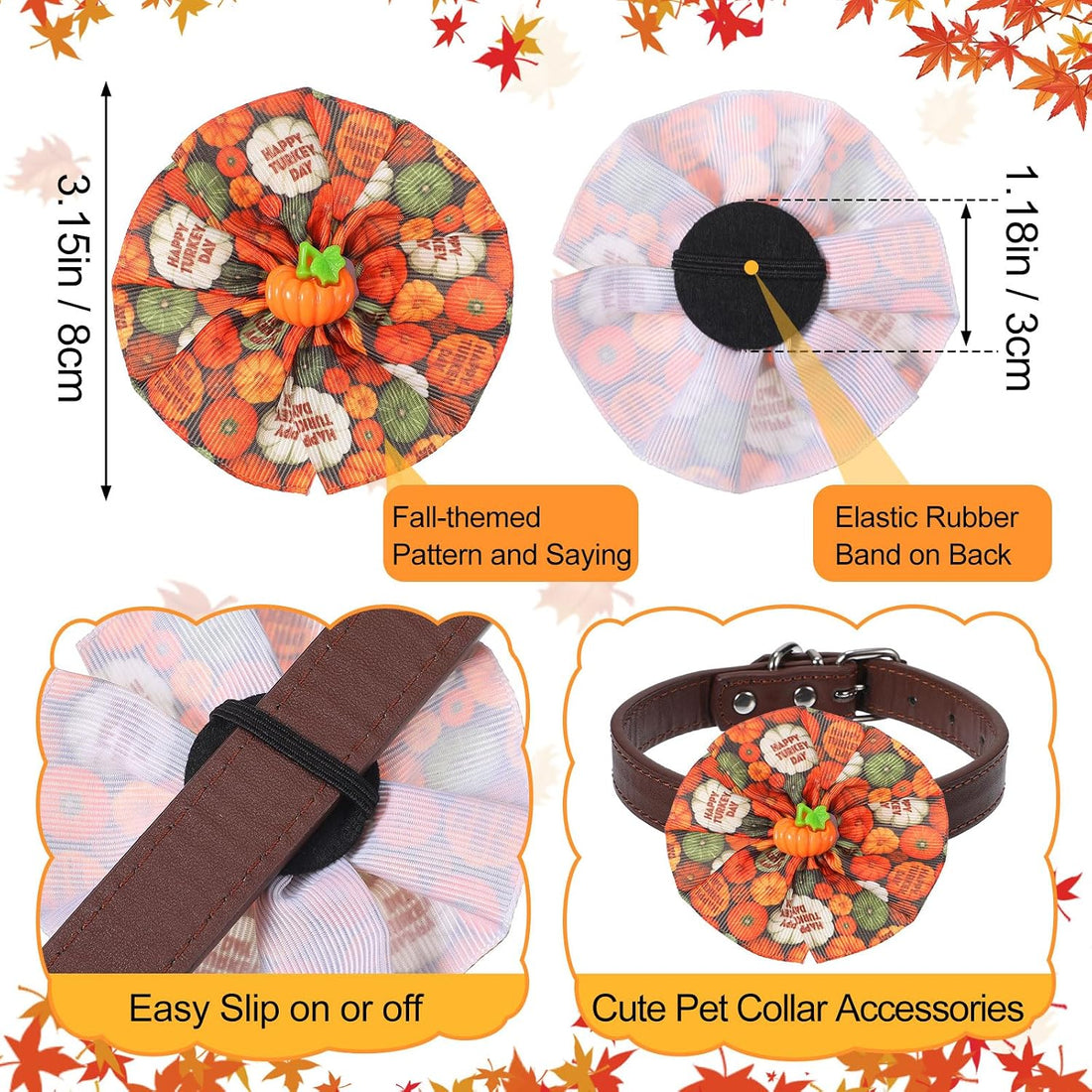 Sweetude 100 Pcs Halloween Dog Collar Flower Bows for Small Medium