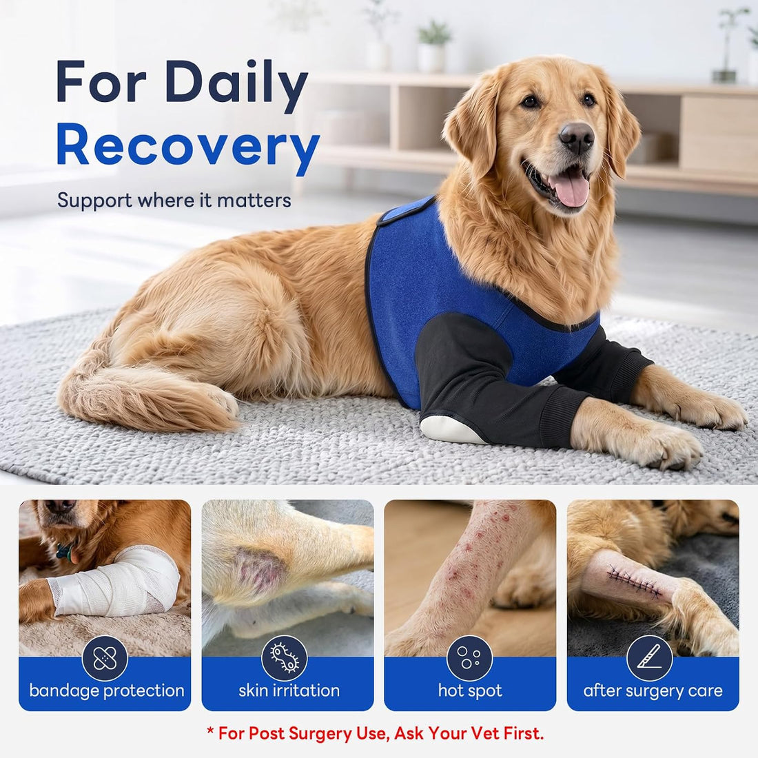 Dog Front Leg Recovery Sleeve to Help Stop Licking, Cone Alternative
