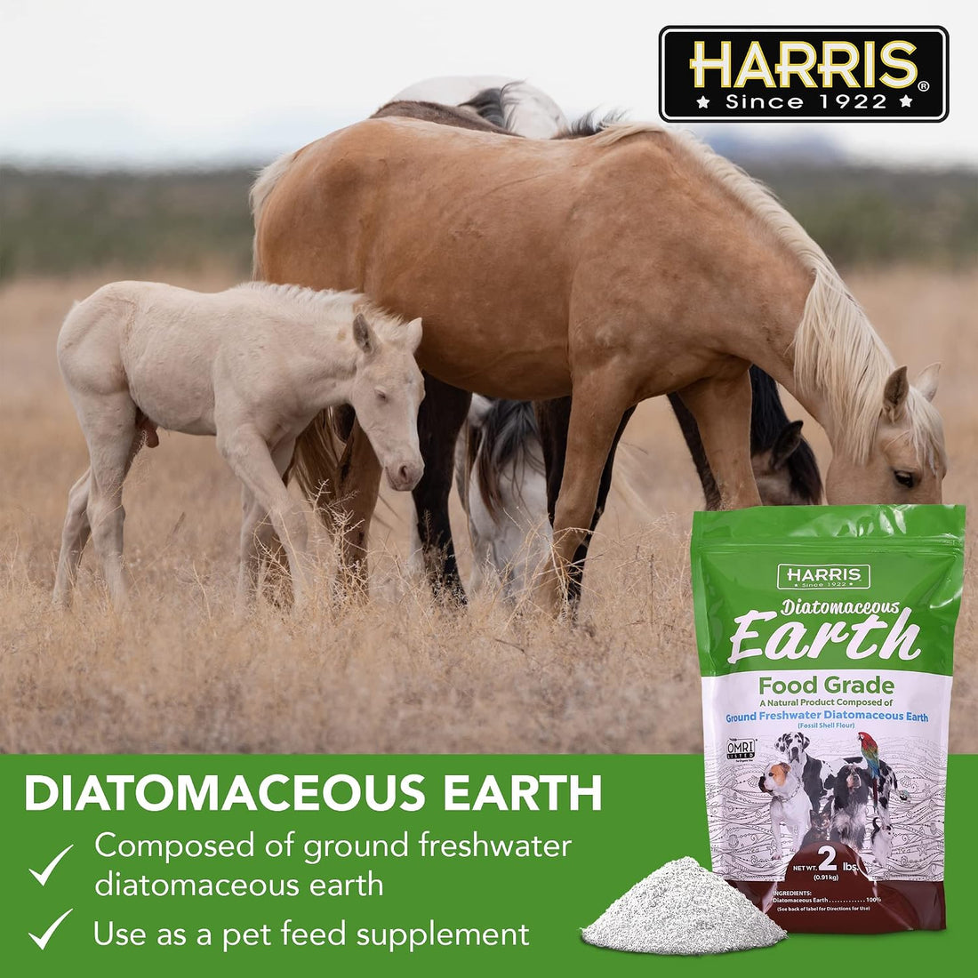 Harris Food Grade Diatomaceous Earth for Pets, for Cats, Dogs