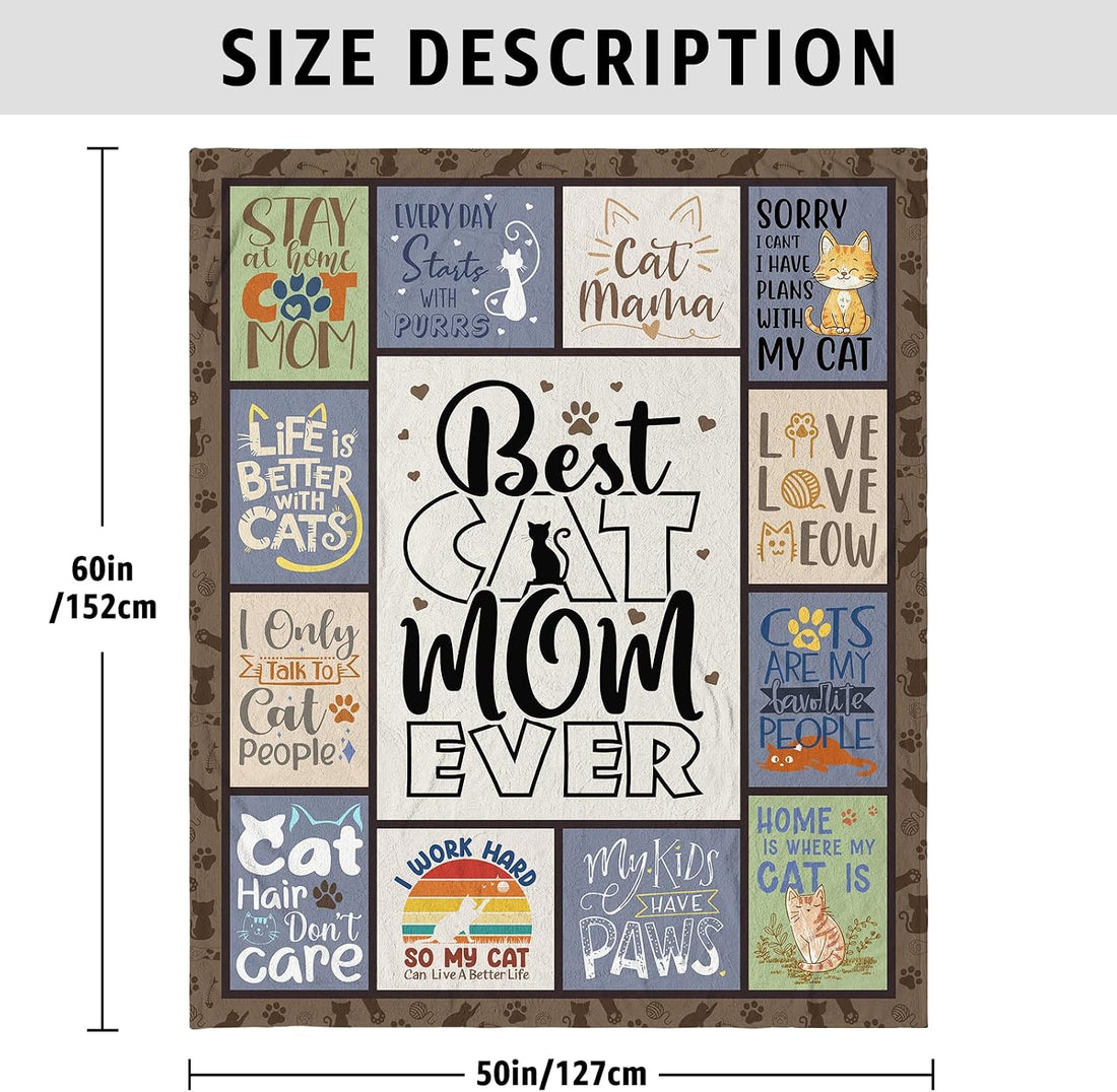 Cat Mom Gifts Themed Blanket 60" x 50", Cat Lover Gifts for Women