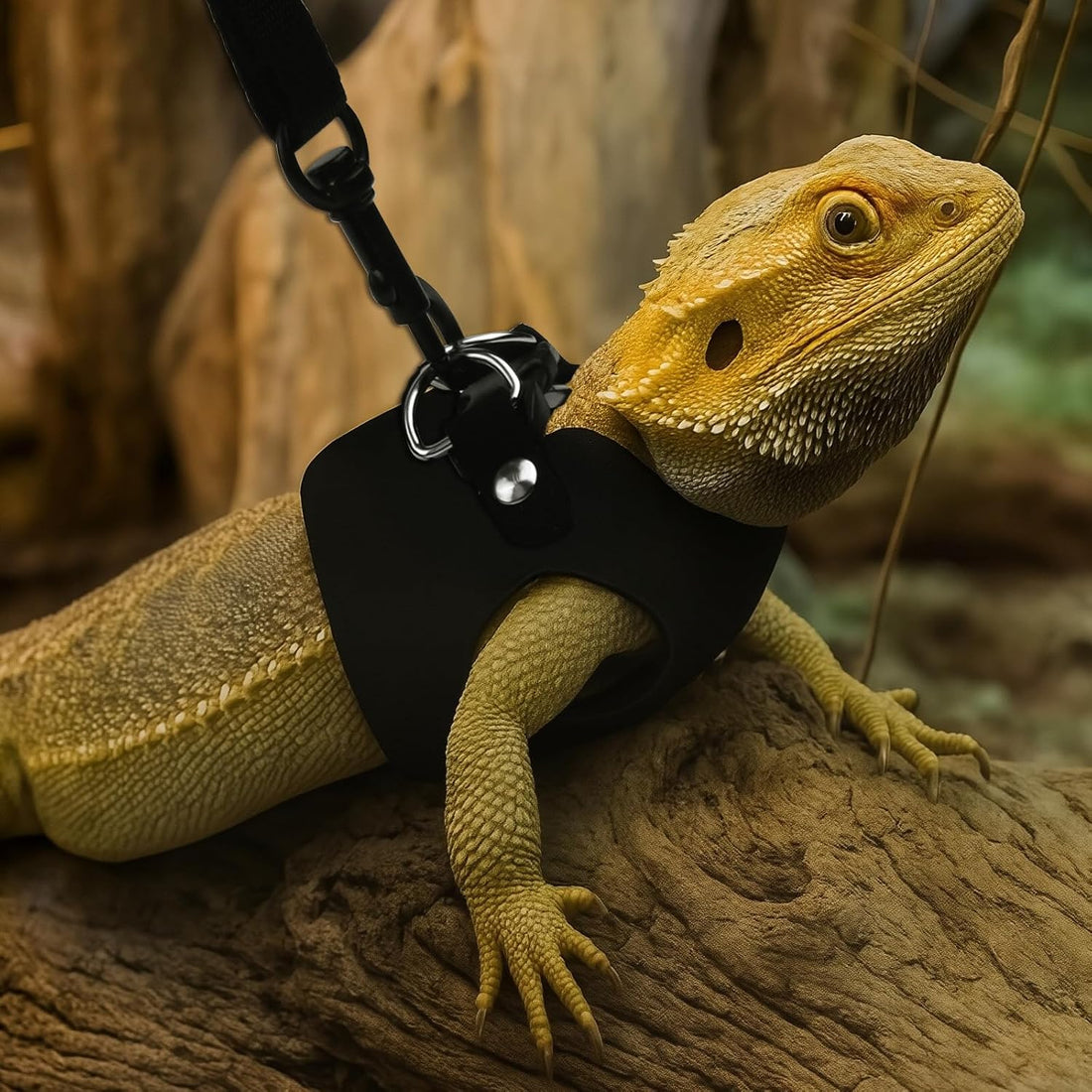 3Size Black Bearded Dragon Leash and Harness Set with Lizard Traction