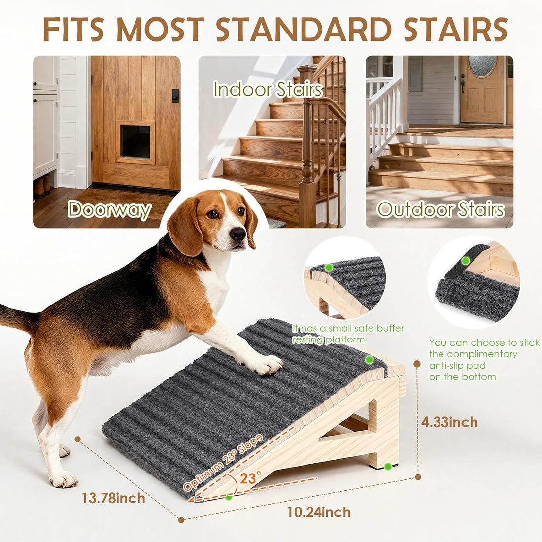 Dog Stairs Ramp for Small & Aged Dogs, Wooden Anti-Slip Pet Steps
