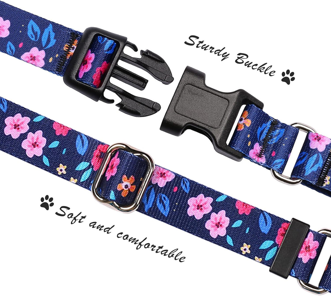 Martingale Dog Collar with Buckle,Adjustable Soft Nylon with Pattern,M