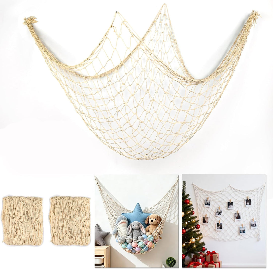 2PCS Fish Net Decorations, Nautical Netting for Beach Décor