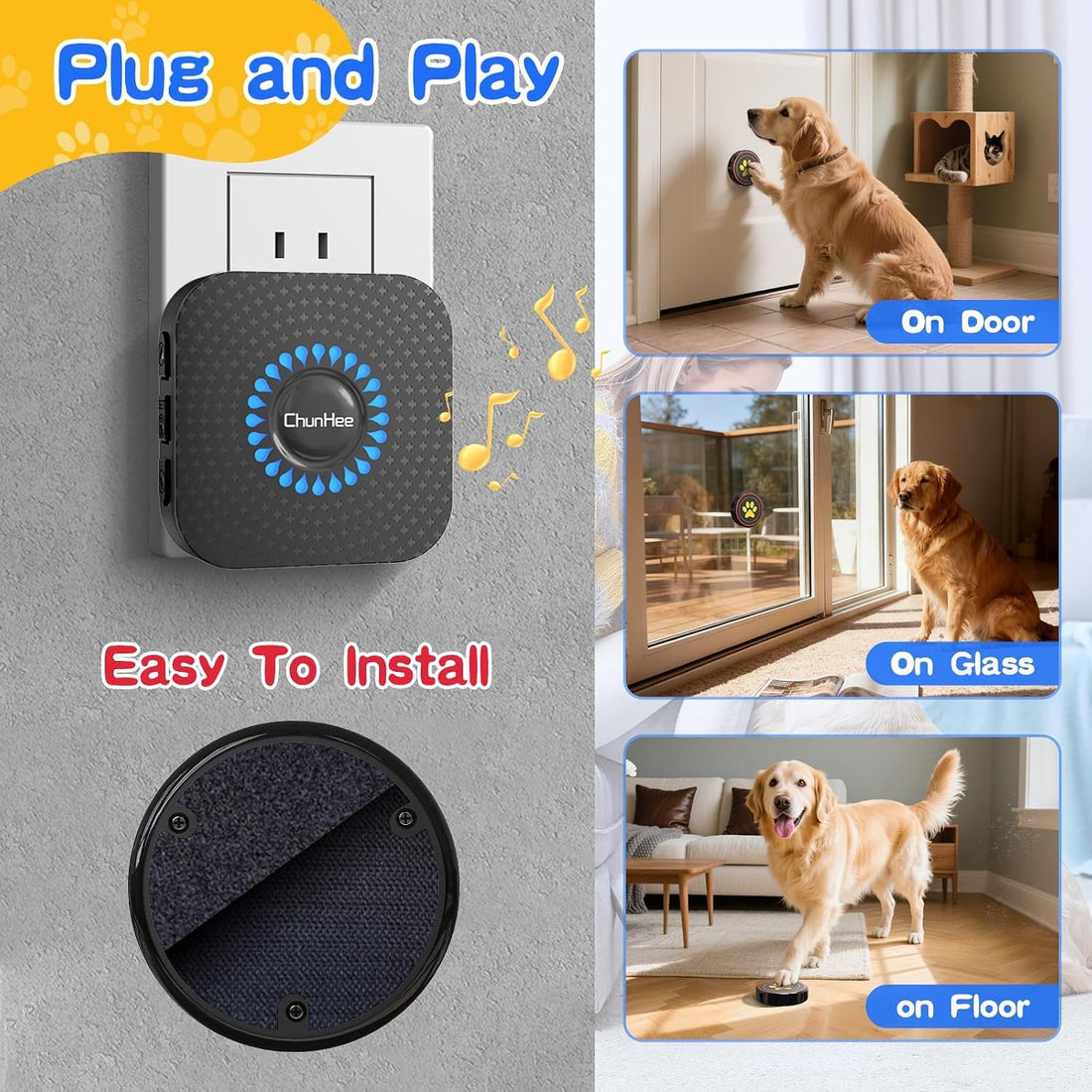 ChunHee Dog Bells for Door, Wireless Dog Doorbell for Potty Training