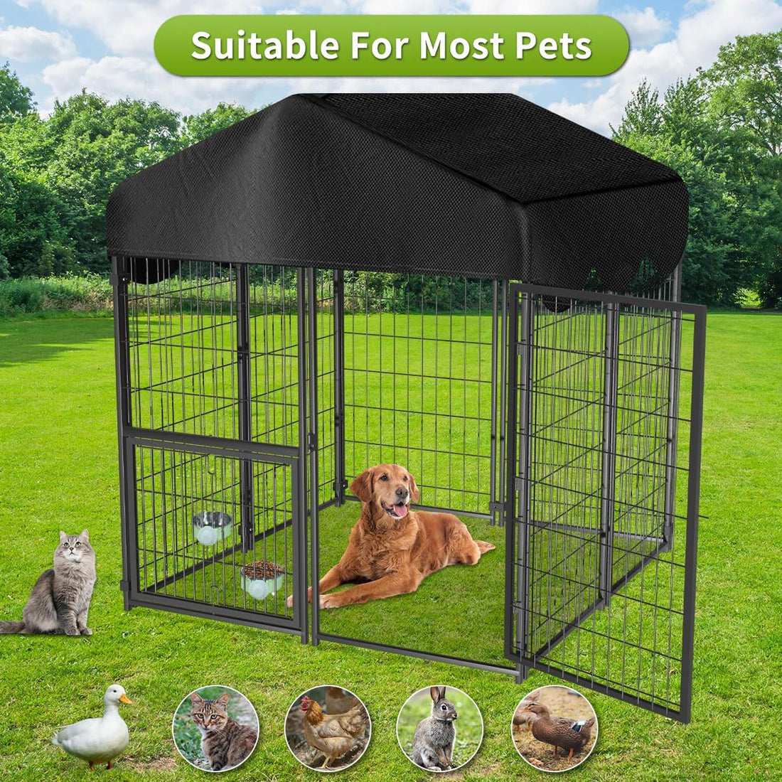 Heavy Duty Dog Kennel Outdoor, Covered Dog Kennels Outside with Roof
