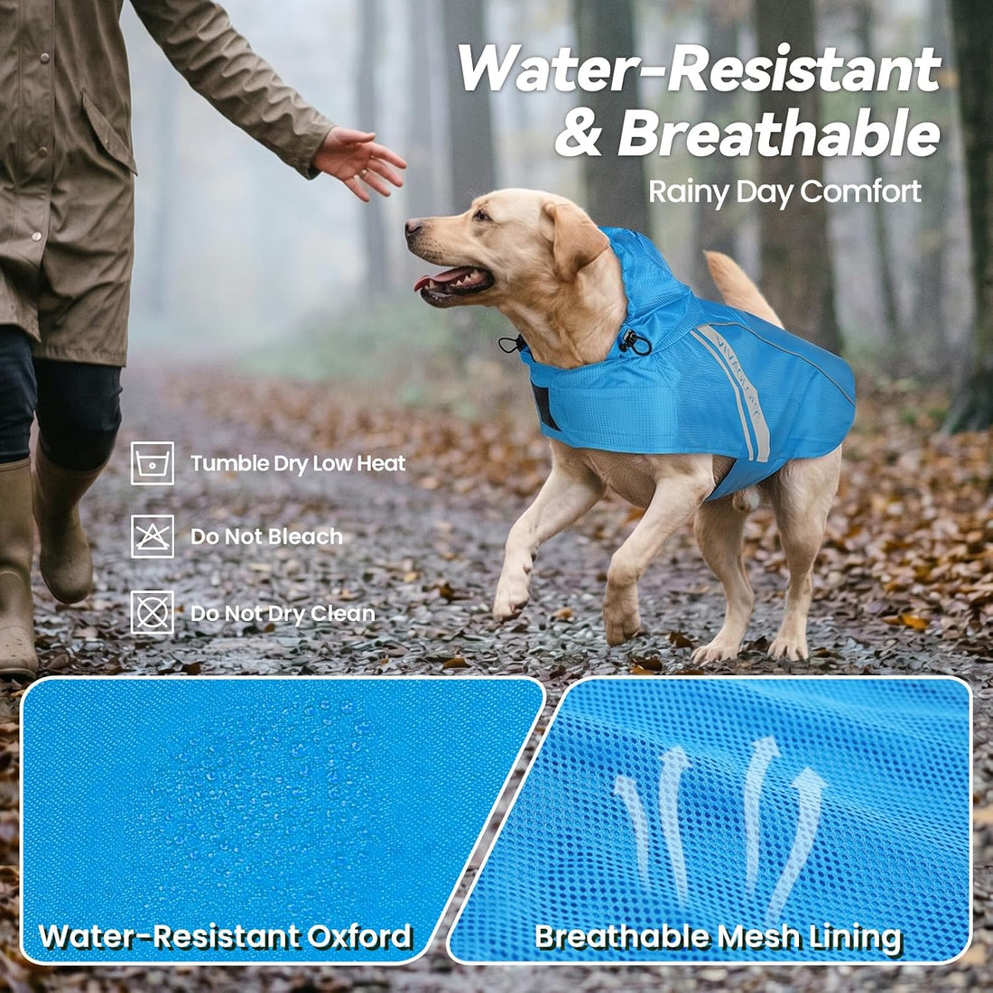 VIVAGLORY Dog Raincoat Wetoff Dog Rain Coat, S, Blue
