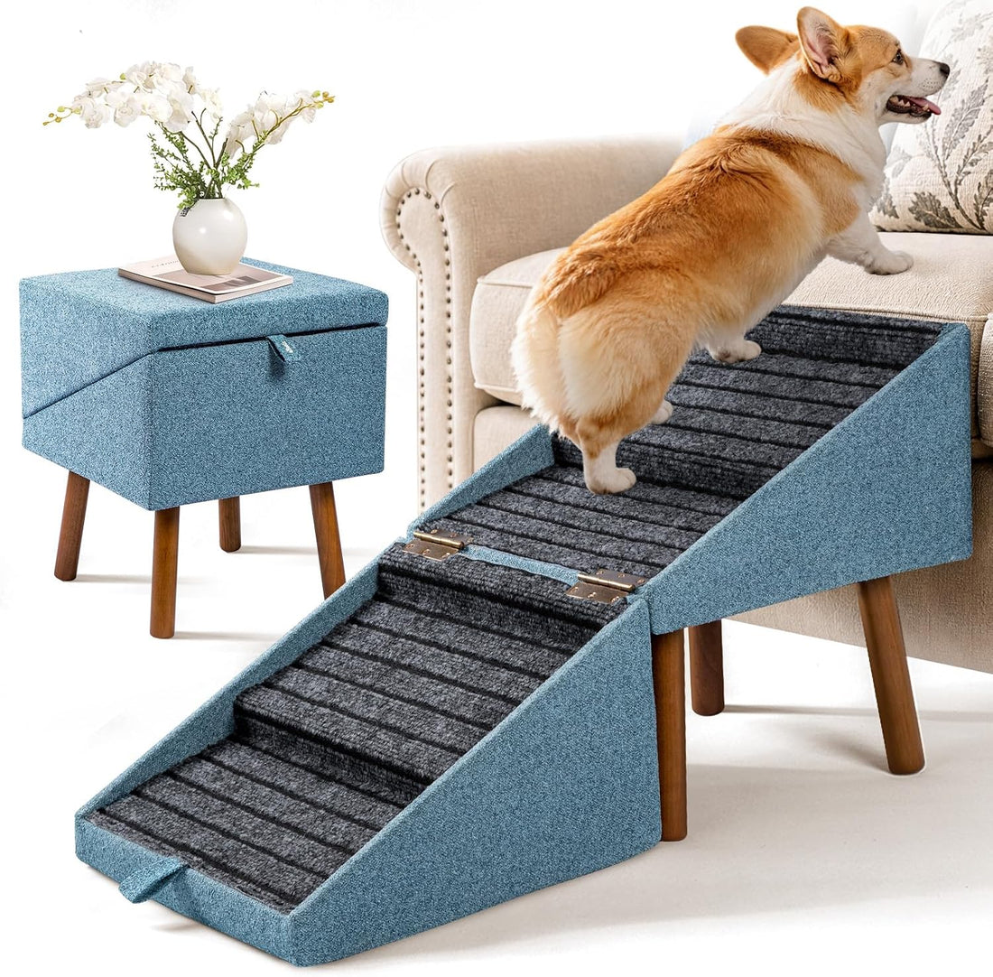 17" H Foldable Pet Steps for Sofa, Non-Slip Ramp Stairs