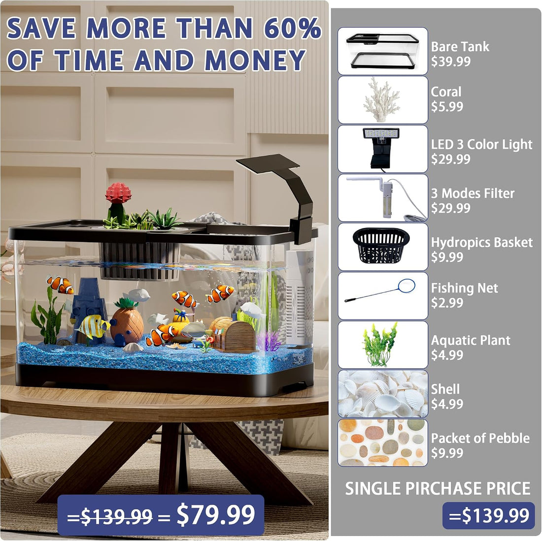 5.3 Gallon Fish Tank, Betta Fish Tank, Starter Kit