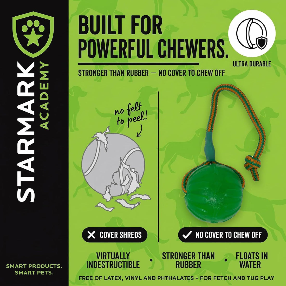 Starmark Everlasting Fun Ball on a Rope Dog Toy,Greens,Medium/Large