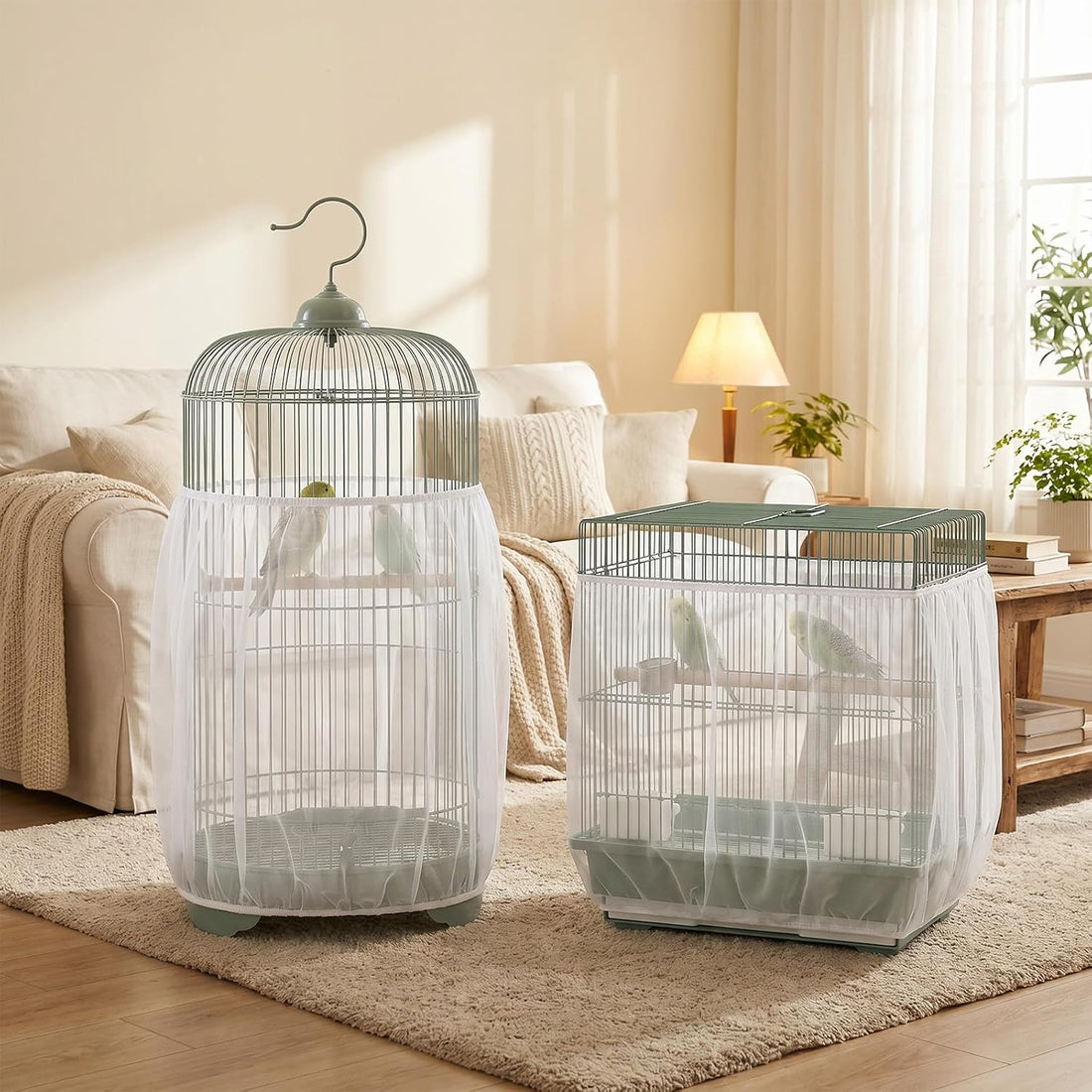 2 Pack Bird Cage Skirt Cover Universal Bird Cage Seed Catcher Net