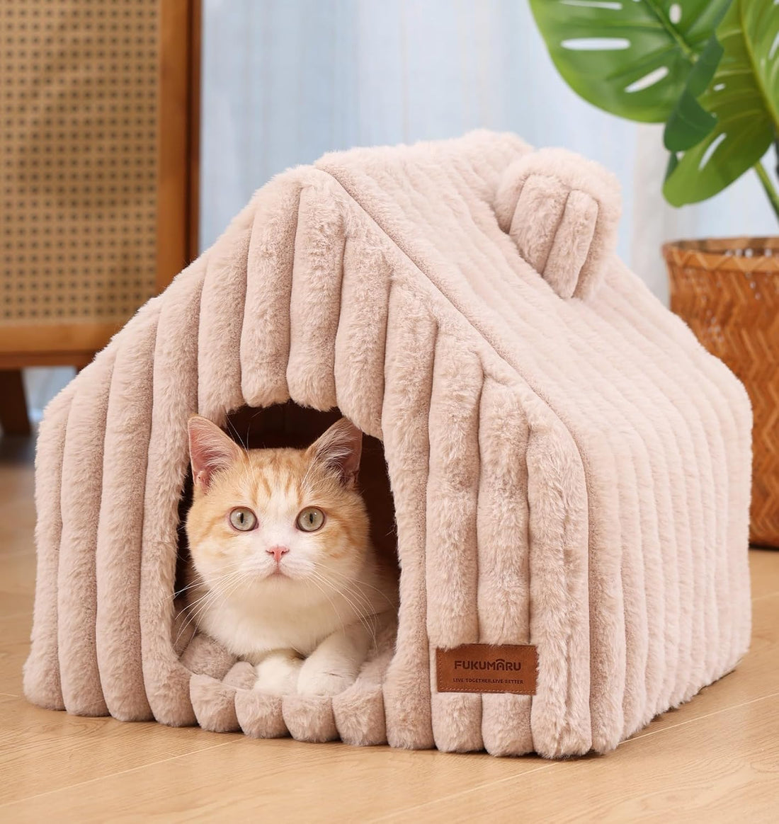FUKUMARU Cat Bed Cave, Enclosed Washable Covered Dog Bed with Support