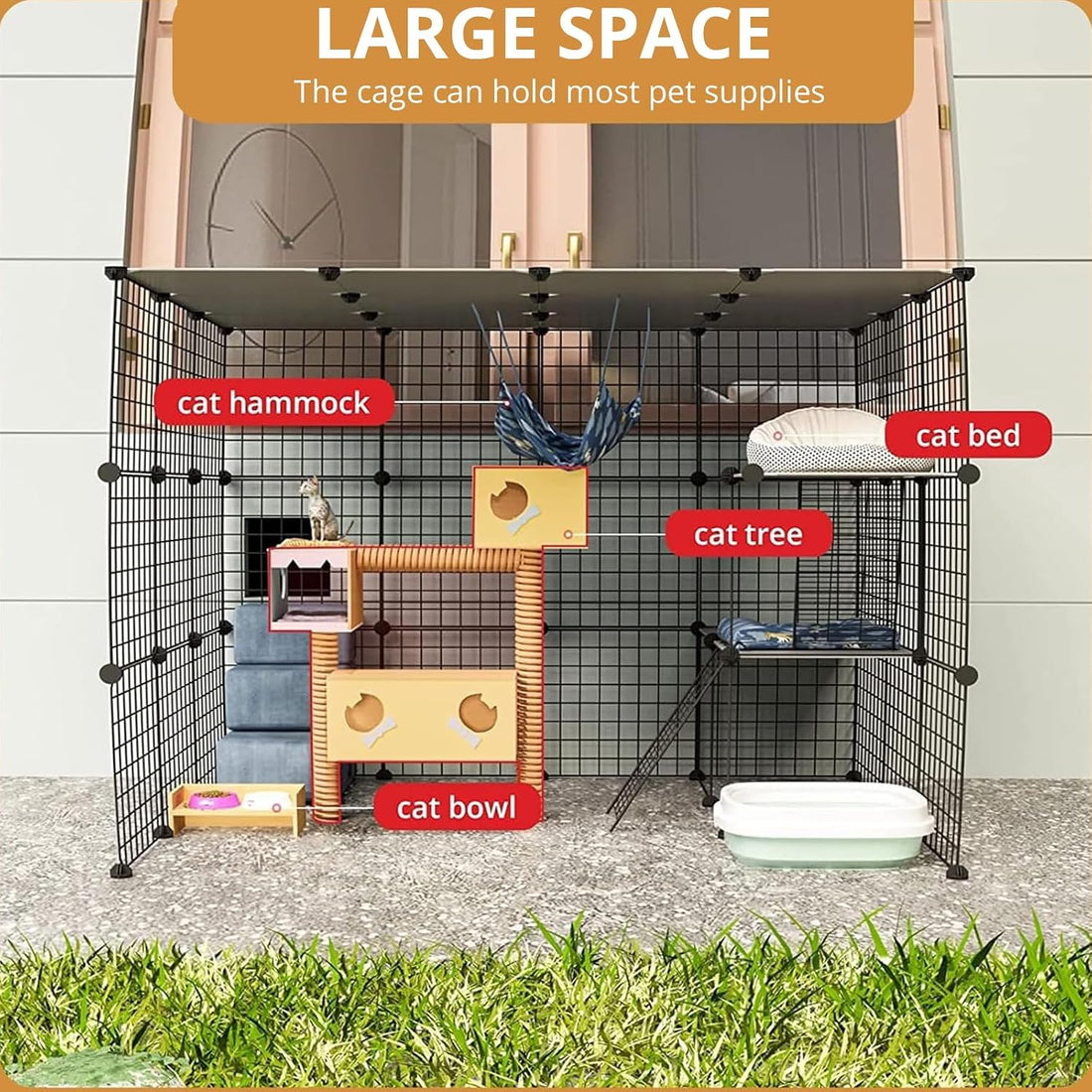 Oneluck 41 Inch Catio Outdoor Cat Enclosure with Super Large Enter