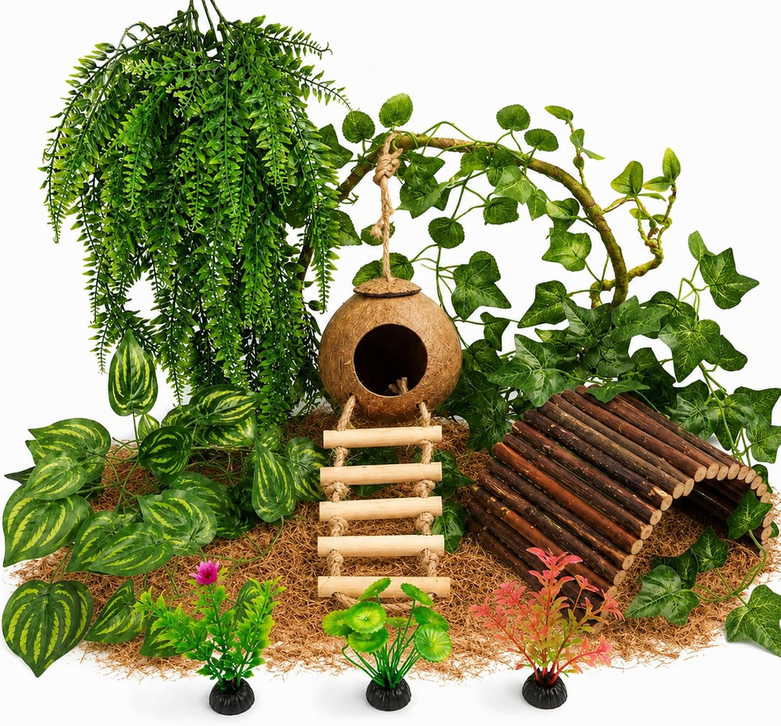 RUNANIA Crested Gecko Tank Accessories,Reptile Vines Plants